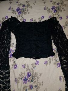 Black Lace Flared Gothic Top