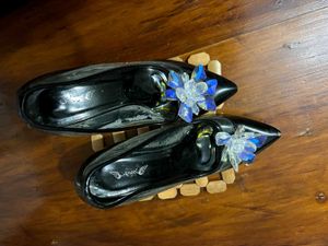 Black Heels with Floral Detail