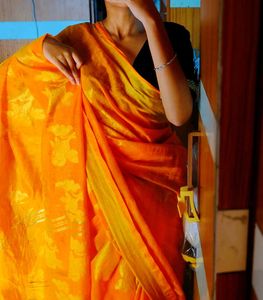 Vibrant Orange Silk Saree