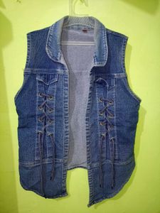 Denim Vest with Lace-Up Detail