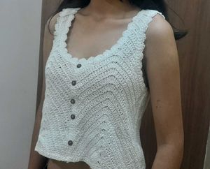 boho white knitted top