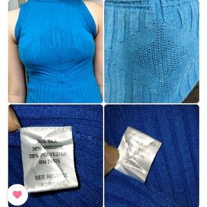 Blue Sleeveless Mock Neck Top
