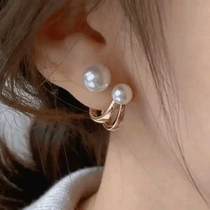 Pearl &amp; Gold Double Hoop Earrings