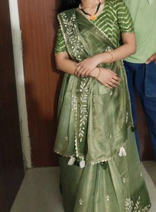 Green saree &amp;  Chevron Pattern Blouse