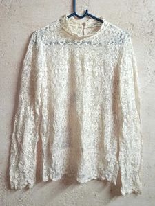 Women's See-through Lace Top Cream