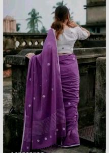 Elegant Purple Cotton Saree with white blouse