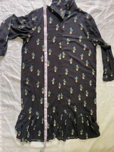 Cactus Print Black Shirt Dress 🤩– Breezy Style