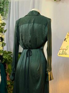 Zara Green Satin Shirt Dress