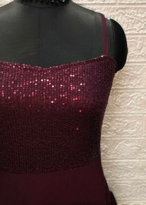 Flarry Maroon Spaghetti Gown With Embroidery