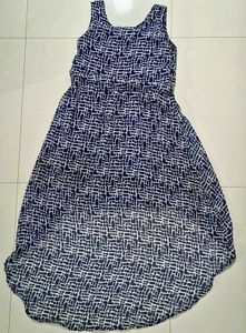 Navy-White Printed Sleeveless Dress