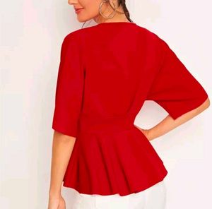 SHIEN Red Tie-Waist Top
