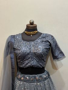 Elegant Grey Sequin Lehenga Choli Set