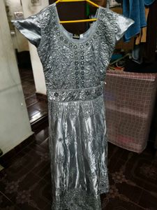 Elegant Sliver Embroidered Party Wear Dress wi