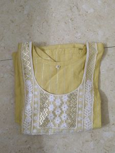 Yellow Kurta Work On Yoke