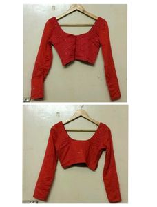 Red Embellished Saree With Blouse