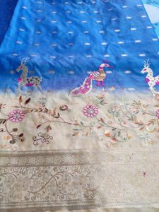 Blue Paper Silk Saree