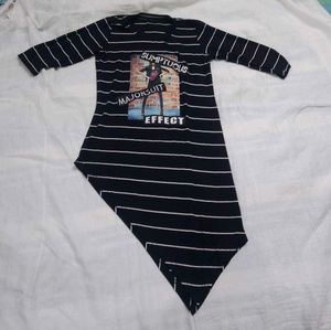 Striped Graphic Print Asymmetrical Tunic Top