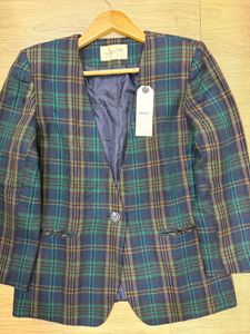 Women Vintage Plaid Blazer