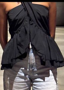 Black Halter Top with Ruffle Detail