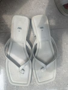 Zara White Thong Heel Sandals