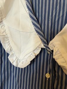 Short Pin Striped Ruffle Collar Top