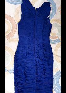 [Xscape Royal Blue Ruched Designer Dress]