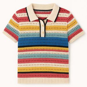 Striped Knit Polo Shirt