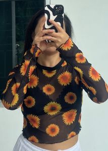 Mesh Sunflower Crop Top