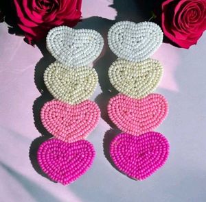 Pink Heart Beaded Drop Earrings💖