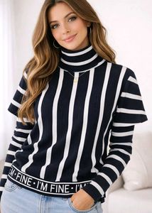Striped Turtleneck Knit Top