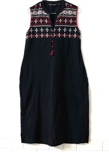 Embroidered Sleeveless Black Kurti