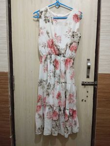 Pinteresty White And Pink Floral Dress With Shrug