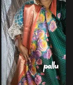 Floral Print Green Saree