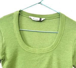 Green Ribbed Scoop Neck Top