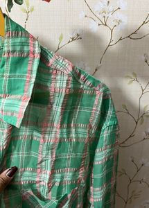 Green Plaid Sheer Button-Up