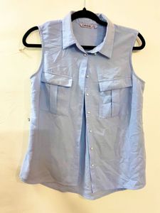 Sleeveless Blue Shirt