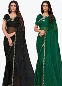 Black Saree With Matching Ear Rings