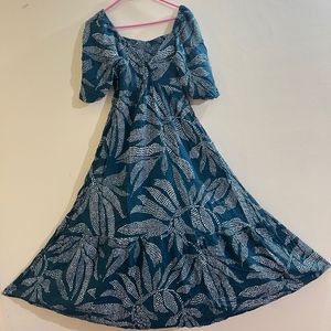 Botanical Print Open Backless Midi Dress