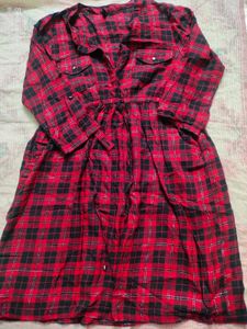 Red Plaid Shirt Dress