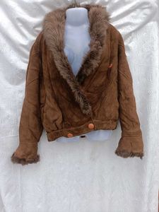 Vintage Imported Fur Collar Brown Jacket