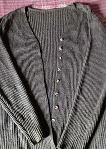 Gray Ribbed Knit Cardigan