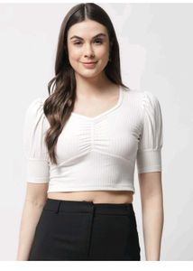 Popwings White Ribbed Crop Top