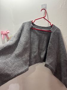 Gray Knit Cardigan Sweater