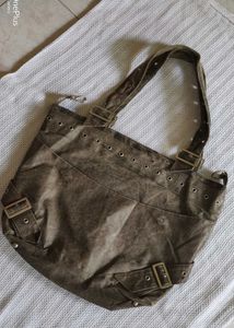 vintage Olive Green Grommet Detail Tote Bag