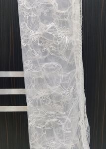 White Net Dupatta with Floral Design
