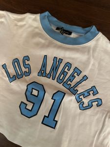 White And Blue Oversize Crop Top