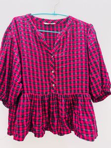 Pink Plaid Button-Up Top