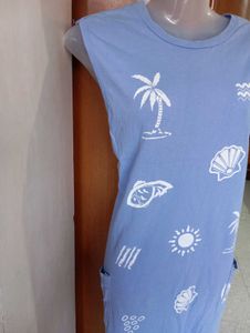 Blue Beach Print Dress