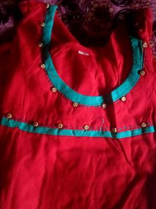 Red &amp; Radium Green Kurti Set