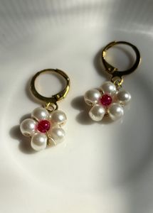 Handmade Bead Flower Earrings .